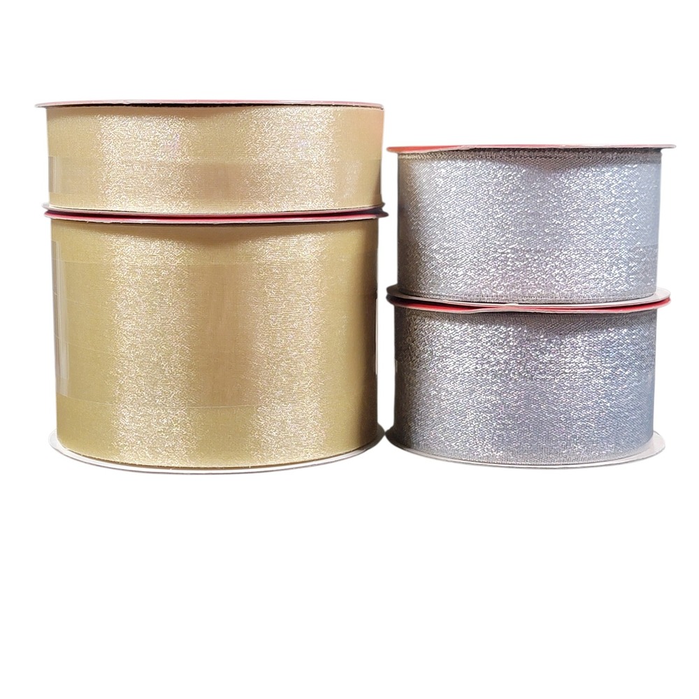 Gold Silver Ribbon Lot of 4 66 Yds Sparkle Metallic Sheer Craft Gift Wrap Decor‎